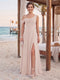 Sheath/Column Cowl Neck Sleeveless Floor-Length Bridesmaid Dresses with Split Side