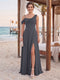 Sheath/Column Cowl Neck Sleeveless Floor-Length Bridesmaid Dresses with Split Side