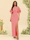 Sheath/Column Off-the-Shoulder Short Sleeves Bridesmaid Dresses with Split Side