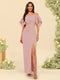 Sheath/Column Off-the-Shoulder Short Sleeves Bridesmaid Dresses with Split Side