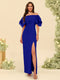 Sheath/Column Off-the-Shoulder Short Sleeves Bridesmaid Dresses with Split Side