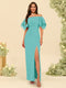 Sheath/Column Off-the-Shoulder Short Sleeves Bridesmaid Dresses with Split Side