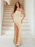 Sheath/Column Spaghetti Straps Sleeveless Floor-Length Evening Dresses with Split Side & Pearl