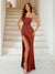 Sheath/Column Spaghetti Straps Sleeveless Floor-Length Evening Dresses with Split Side & Pearl