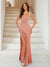 Sheath/Column Spaghetti Straps Sleeveless Floor-Length Evening Dresses with Split Side & Pearl