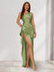 Sheath/Column One-Shoulder Sleeveless Floor-Length Bridesmaid Dresses with Split Side