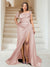 Trumpet/Mermaid Off-the-Shoulder Sweep Train Plus Size Bridesmaid Dresses with Split Side & Ruffles