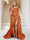 Trumpet/Mermaid Off-the-Shoulder Sweep Train Plus Size Bridesmaid Dresses with Split Side & Ruffles
