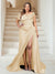 Trumpet/Mermaid Off-the-Shoulder Sweep Train Plus Size Bridesmaid Dresses with Split Side & Ruffles