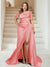 Trumpet/Mermaid Off-the-Shoulder Sweep Train Plus Size Bridesmaid Dresses with Split Side & Ruffles