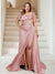 Trumpet/Mermaid Off-the-Shoulder Sweep Train Plus Size Bridesmaid Dresses with Split Side & Ruffles