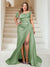 Trumpet/Mermaid Off-the-Shoulder Sweep Train Plus Size Bridesmaid Dresses with Split Side & Ruffles