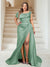 Trumpet/Mermaid Off-the-Shoulder Sweep Train Plus Size Bridesmaid Dresses with Split Side & Ruffles