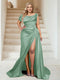 Trumpet/Mermaid Off-the-Shoulder Sweep Train Plus Size Bridesmaid Dresses with Split Side & Ruffles