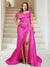 Trumpet/Mermaid Off-the-Shoulder Sweep Train Plus Size Bridesmaid Dresses with Split Side & Ruffles