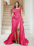 Trumpet/Mermaid Off-the-Shoulder Sweep Train Plus Size Bridesmaid Dresses with Split Side & Ruffles