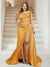 Trumpet/Mermaid Off-the-Shoulder Sweep Train Plus Size Bridesmaid Dresses with Split Side & Ruffles