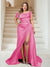 Trumpet/Mermaid Off-the-Shoulder Sweep Train Plus Size Bridesmaid Dresses with Split Side & Ruffles