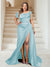 Trumpet/Mermaid Off-the-Shoulder Sweep Train Plus Size Bridesmaid Dresses with Split Side & Ruffles