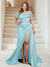 Trumpet/Mermaid Off-the-Shoulder Sweep Train Plus Size Bridesmaid Dresses with Split Side & Ruffles