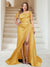 Trumpet/Mermaid Off-the-Shoulder Sweep Train Plus Size Bridesmaid Dresses with Split Side & Ruffles