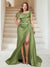 Trumpet/Mermaid Off-the-Shoulder Sweep Train Plus Size Bridesmaid Dresses with Split Side & Ruffles