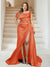Trumpet/Mermaid Off-the-Shoulder Sweep Train Plus Size Bridesmaid Dresses with Split Side & Ruffles