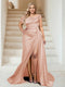 Trumpet/Mermaid Off-the-Shoulder Sweep Train Plus Size Bridesmaid Dresses with Split Side & Ruffles