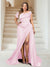 Trumpet/Mermaid Off-the-Shoulder Sweep Train Plus Size Bridesmaid Dresses with Split Side & Ruffles