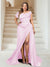 Trumpet/Mermaid Off-the-Shoulder Sweep Train Plus Size Bridesmaid Dresses with Split Side & Ruffles
