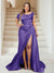 Trumpet/Mermaid Off-the-Shoulder Sweep Train Plus Size Bridesmaid Dresses with Split Side & Ruffles