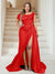 Trumpet/Mermaid Off-the-Shoulder Sweep Train Plus Size Bridesmaid Dresses with Split Side & Ruffles