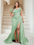 Trumpet/Mermaid Off-the-Shoulder Sweep Train Plus Size Bridesmaid Dresses with Split Side & Ruffles