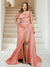 Trumpet/Mermaid Off-the-Shoulder Sweep Train Plus Size Bridesmaid Dresses with Split Side & Ruffles