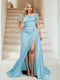 Trumpet/Mermaid Off-the-Shoulder Sweep Train Plus Size Bridesmaid Dresses with Split Side & Ruffles