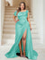 Trumpet/Mermaid Off-the-Shoulder Sweep Train Plus Size Bridesmaid Dresses with Split Side & Ruffles