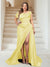 Trumpet/Mermaid Off-the-Shoulder Sweep Train Plus Size Bridesmaid Dresses with Split Side & Ruffles