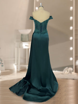 Trumpet/Mermaid Off-the-Shoulder Sweep Train Sequined Evening Dresses with Split Side