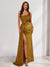 Sheath/Column One-Shoulder Floor-Length Velvet Evening Dresses with Sequins & Split Side