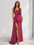 Sheath/Column One-Shoulder Floor-Length Velvet Evening Dresses with Sequins & Split Side