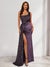 Sheath/Column One-Shoulder Floor-Length Velvet Evening Dresses with Sequins & Split Side