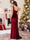 Sheath/Column One-Shoulder Floor-Length Velvet Christmas Dresses with Sequins & Split Side