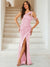 Sheath/Column One-Shoulder Floor-Length Ruched Evening Dresses with Sequins & Split Side