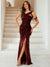 Sheath/Column One-Shoulder Floor-Length Ruched Evening Dresses with Sequins & Split Side