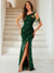 Sheath/Column One-Shoulder Floor-Length Ruched Evening Dresses with Sequins & Split Side