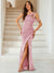 Sheath/Column One-Shoulder Floor-Length Ruched Evening Dresses with Sequins & Split Side