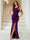 Sheath/Column One-Shoulder Floor-Length Ruched Evening Dresses with Sequins & Split Side