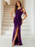 Sheath/Column One-Shoulder Floor-Length Ruched Evening Dresses with Sequins & Split Side
