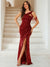 Sheath/Column One-Shoulder Floor-Length Ruched Evening Dresses with Sequins & Split Side