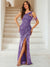 Sheath/Column One-Shoulder Floor-Length Ruched Evening Dresses with Sequins & Split Side